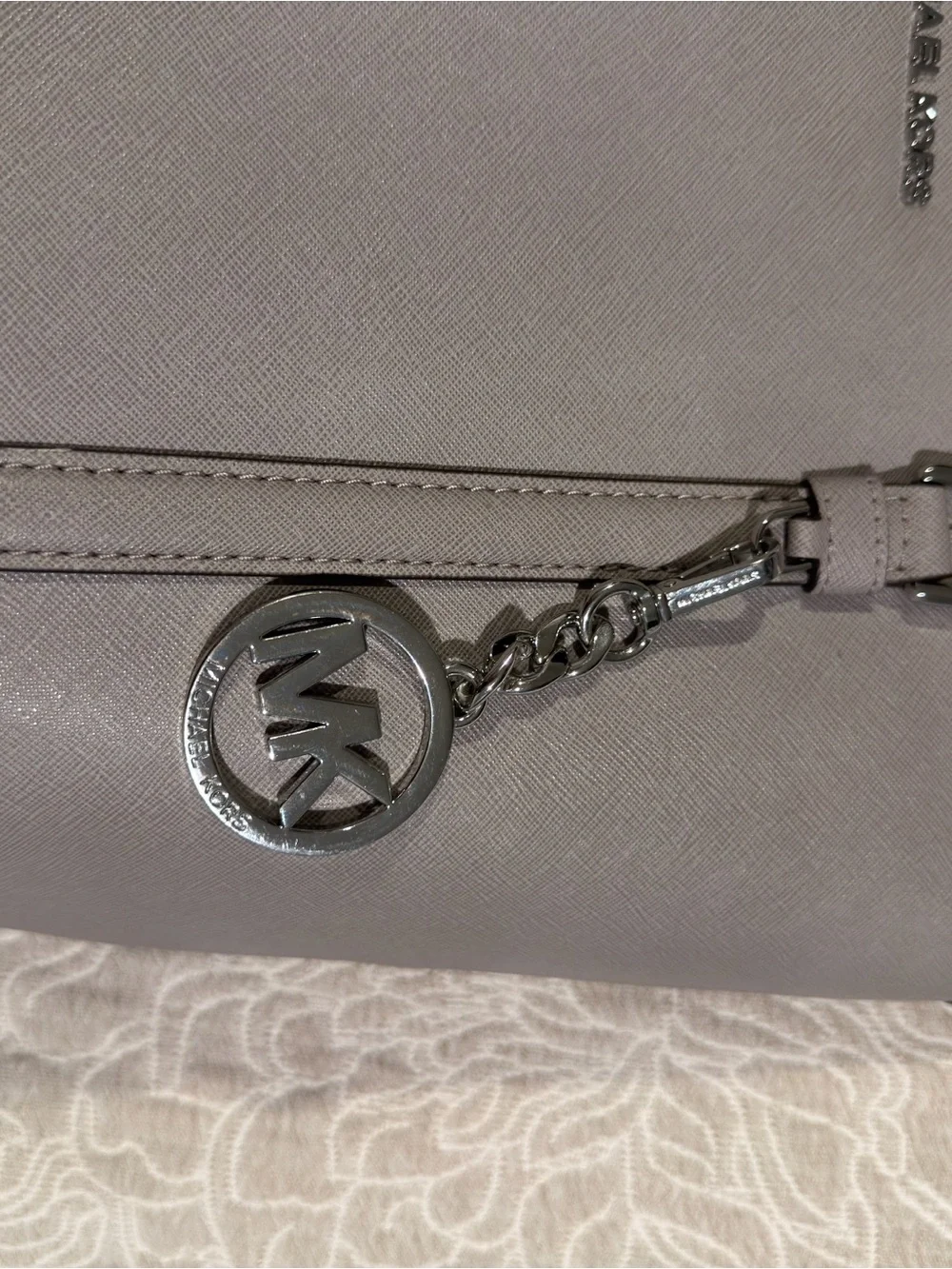 Michael Kors Light Gray Saffiano Leather Tote with Matching Wallet